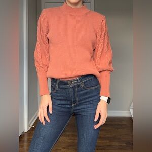 Cable Stitch Pink Cable Knit Puff Sleeve Sweater